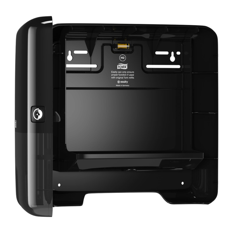 Distributeur Mini essuie mains interfolies noir H2 552108 ouvert